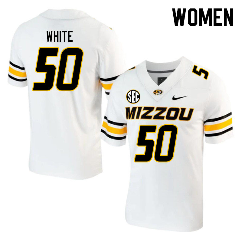 Women #50 Hyrin White Missouri Tigers College 2023 Football Stitched Jerseys Sale-White
